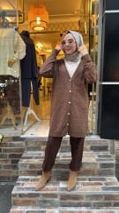 5039 Serpme Taş Hırka - Kahve