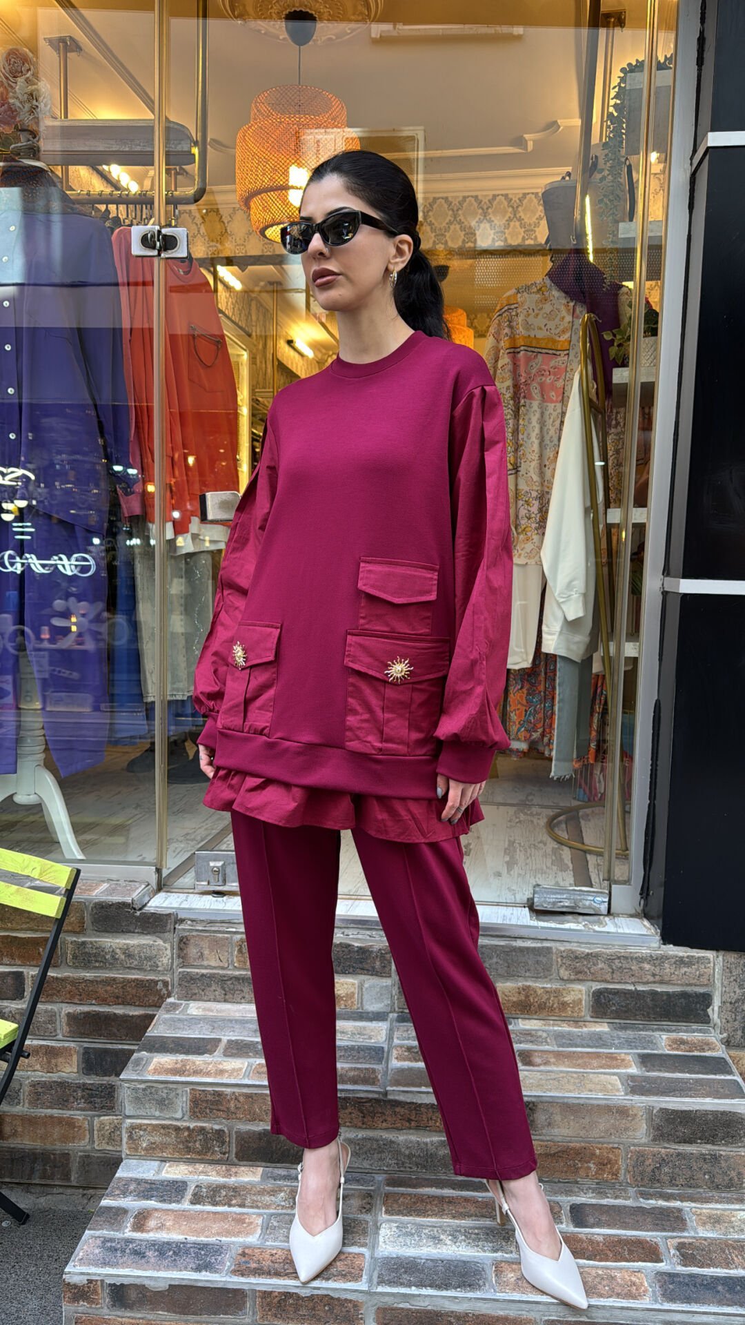 4733 Cepli Fırfırlı Takım - Bordo