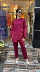 4733 Cepli Fırfırlı Takım - Bordo