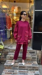 4733 Cepli Fırfırlı Takım - Bordo