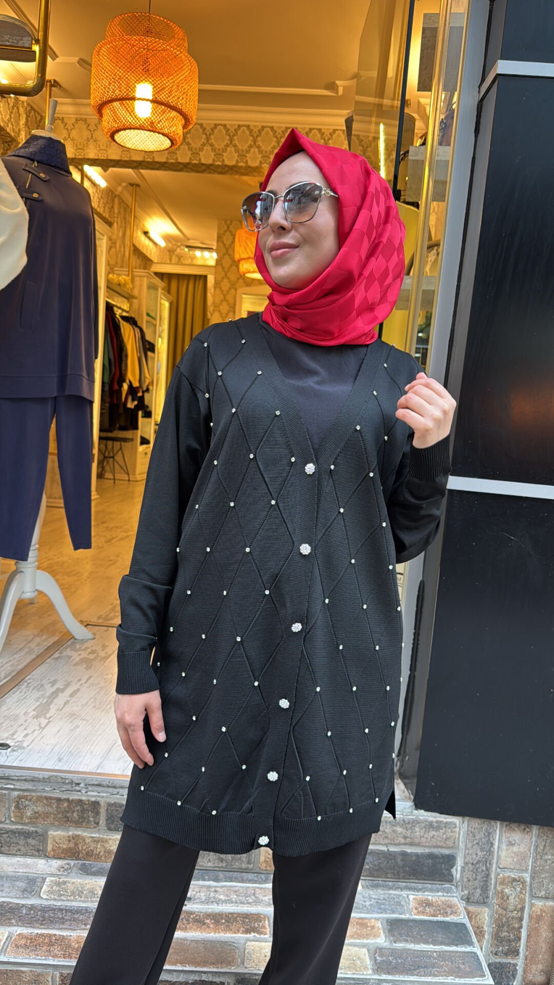 5039 Serpme Taş Hırka - Siyah