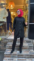 5039 Serpme Taş Hırka - Siyah