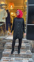 5039 Serpme Taş Hırka - Siyah