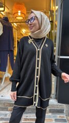 2533 Broşlu Hırka - Siyah