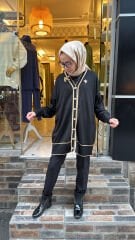 2533 Broşlu Hırka - Siyah