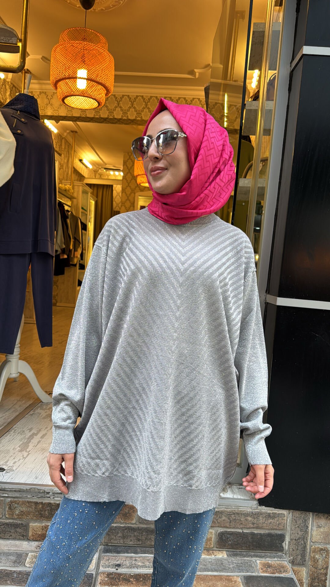 2512 Simli Tunik - Gümüş