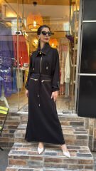 4730 Saten Detay Tasarım Elbise - Siyah