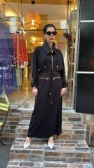 4730 Saten Detay Tasarım Elbise - Siyah